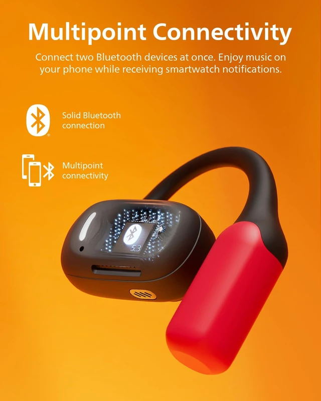 Alt view image 6 of 7 - A6709 Open-Ear True Wireless Bluetooth Headphones - 28 Hours Play Time, Air Conduction, IP55 Water Resistant, Black/Red
