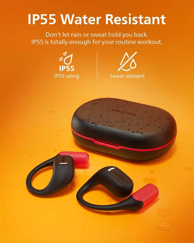Alt view image 7 of 7 - A6709 Open-Ear True Wireless Bluetooth Headphones - 28 Hours Play Time, Air Conduction, IP55 Water Resistant, Black/Red