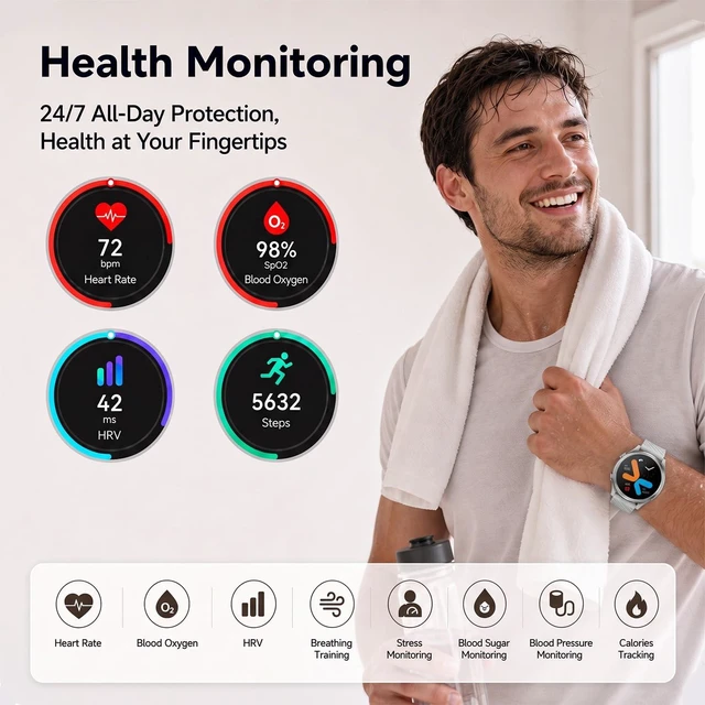 Alt view image 2 of 7 - H16 Smart Watch for Men Women (Answer/Calls), IP68 Waterproof,1.43" HD Fitness Tracker,150+ Sports Modes, Heart Rate/SpO2/Blood Pressure/Sleep Monitor, Smartwatches for Android iPhones