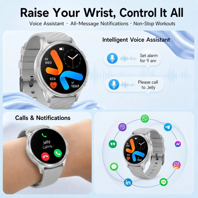Alt view image 4 of 7 - H16 Smart Watch for Men Women (Answer/Calls), IP68 Waterproof,1.43" HD Fitness Tracker,150+ Sports Modes, Heart Rate/SpO2/Blood Pressure/Sleep Monitor, Smartwatches for Android iPhones