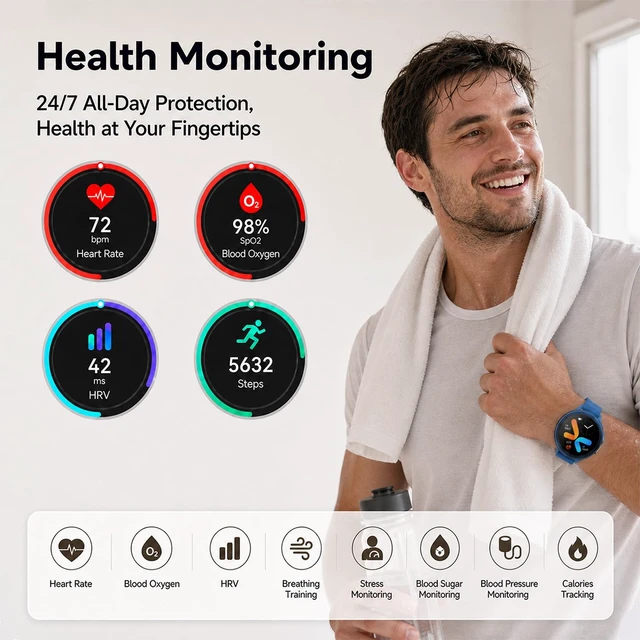 Alt view image 2 of 7 - Smart Watch for Men, 1.43" Amoled Smartwatch with Bluetooth Calling AI Voice, Heart Rate, Sleep Monitor, 150+ Sports Modes, Waterproof Activity Fitness Watch for iPhone/Android