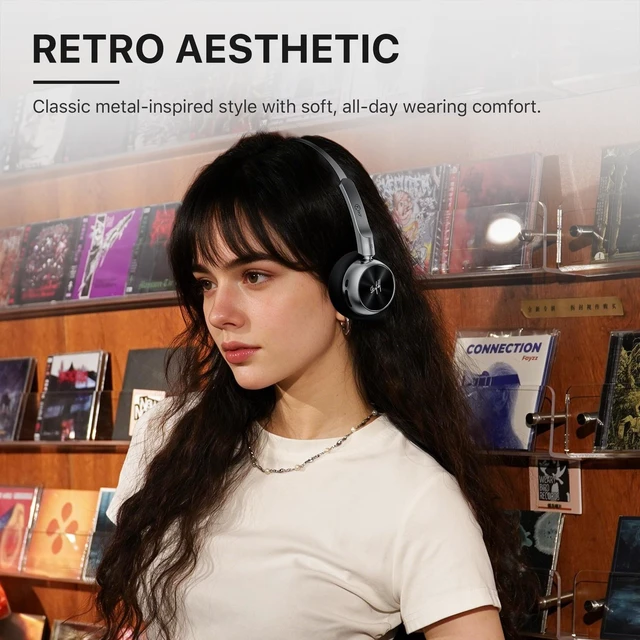Alt view image 2 of 7 - R1 Retro Wireless Bluetooth Headphones, 60H Playtime, Comfortable Fit 38ms Low Latency, Multipoint Connect, Built-in Mic, App Customize, Multiple Color, Throwback 80s 90s, Daily