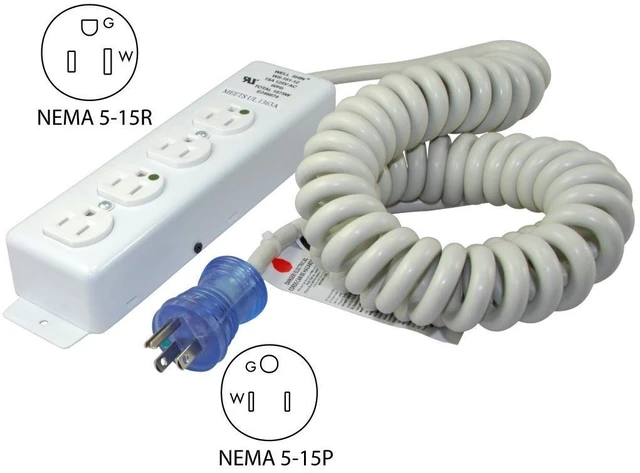 Alt view image 2 of 4 - 55220-CC Up to 12-Feet 14/3 Hospital Grade Coiled Cord with Medical 4 Outlets Power Strip for Model UL1363A