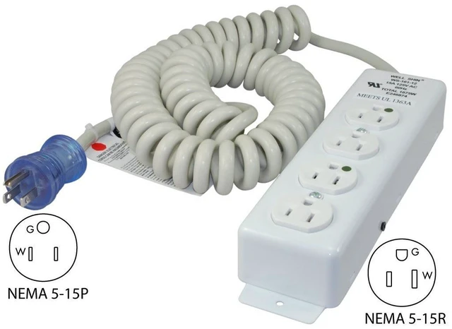 Alt view image 3 of 4 - 55220-CC Up to 12-Feet 14/3 Hospital Grade Coiled Cord with Medical 4 Outlets Power Strip for Model UL1363A