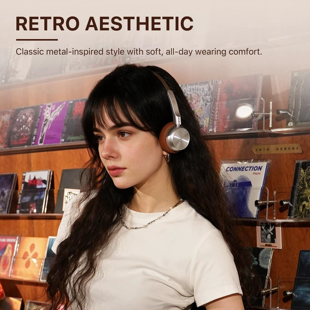 Alt view image 6 of 7 - R1 Retro Wireless Bluetooth Headphones, 60H Playtime, Comfortable Fit 38ms Low Latency, Multipoint Connect, Built-in Mic, App Customize, Multiple Color, Throwback 80s 90s, Daily