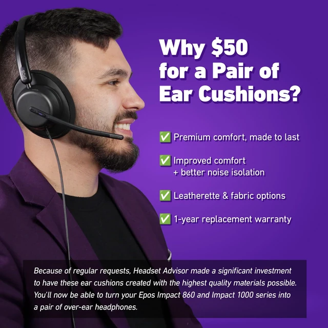 Alt view image 2 of 5 - Premium Over-Ear Cushions Compatible with EPOS Impact 860 and Impact 1000 Series, Leatherette or Fabric, with Noise Isolation, 2-Pack (Leatherette)