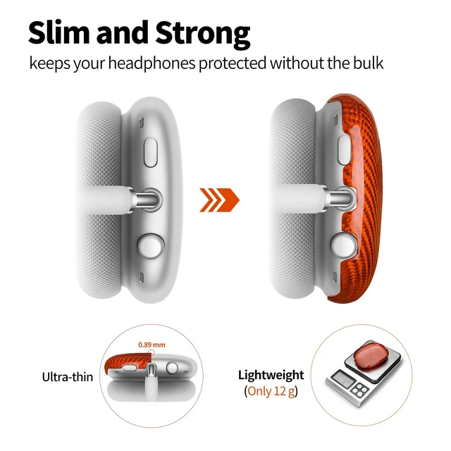 Alt view image 3 of 7 - Case Cover Compatible with AirPods Max Glossy Orange Glass Fiber Glossy Ear Cups Covers,Hard Protective Anti-Scratch case Compatible with AirPods Max 2/1(Orange)