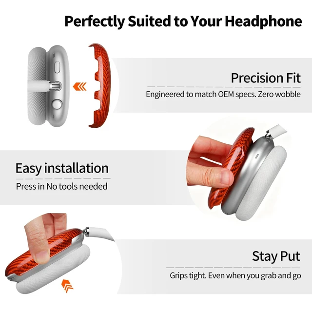 Alt view image 4 of 7 - Case Cover Compatible with AirPods Max Glossy Orange Glass Fiber Glossy Ear Cups Covers,Hard Protective Anti-Scratch case Compatible with AirPods Max 2/1(Orange)