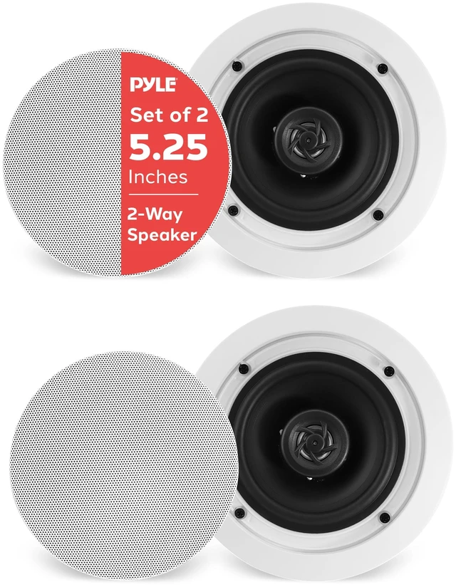 Main image of Pair 5.25 Flush Mount in-Wall in-Ceiling 2-Way Home Speaker System Spring Loaded Quick Connections Dual Polyprone Cone Polymer Tweeter Stereo Sound 150 Watts (PDIC1651RD) White