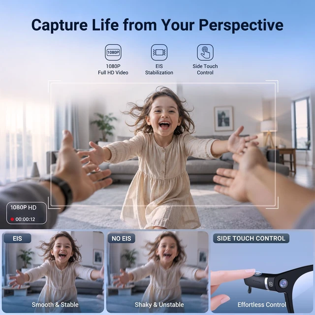 Alt view image 2 of 7 - AI Smart Glasses with Camera, Bluetooth Glasses with HD Photo & Video Recording, EIS Anti-Shake, AI Translation & Object Recognition, Open-Ear Audio, Photochromic Lenses for Travel & Vlog