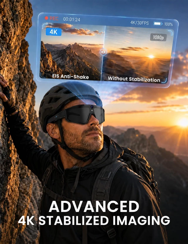 Alt view image 2 of 7 - AI Smart Glasses with Camera, 4K HD Video Recording Sport Sunglasses Bluetooth ChatGPT Voice Real-Time Translation, IP65 UV400 Sunglasses for Baseball, Cycling & Hiking, Black