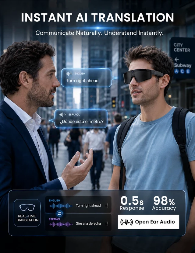 Alt view image 4 of 7 - AI Smart Glasses with Camera, 4K HD Video Recording Sport Sunglasses Bluetooth ChatGPT Voice Real-Time Translation, IP65 UV400 Sunglasses for Baseball, Cycling & Hiking, Black