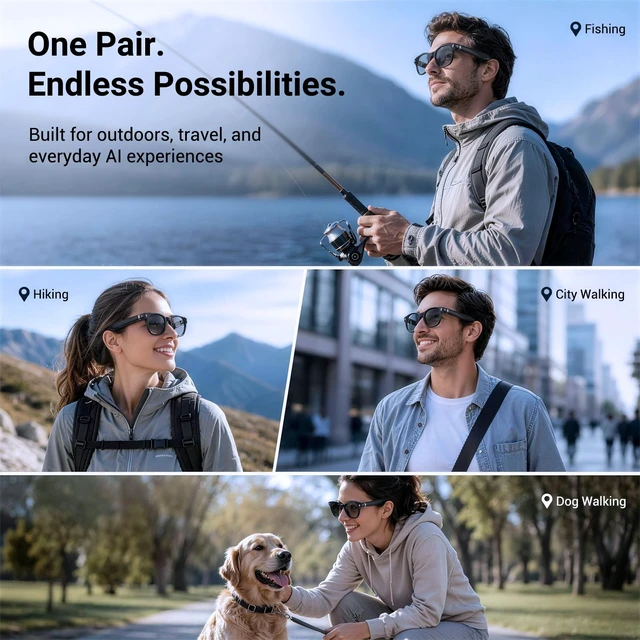 Alt view image 7 of 7 - AI Smart Glasses with Camera, Bluetooth Glasses with HD Photo & Video Recording, EIS Anti-Shake, AI Translation & Object Recognition, Open-Ear Audio, Photochromic Lenses for Travel & Vlog