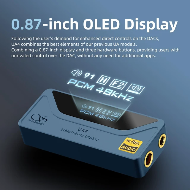 Alt view image 3 of 7 - UA4 Headphone Amplifier,Portable USB DAC AMP,Support MQA 16X,768kHz DSD512,High Driving Power for Android/iOS/Mac/Windows,dongle Volume Control,3.5/4.4mm up to 237mW@32 Output (Blue)