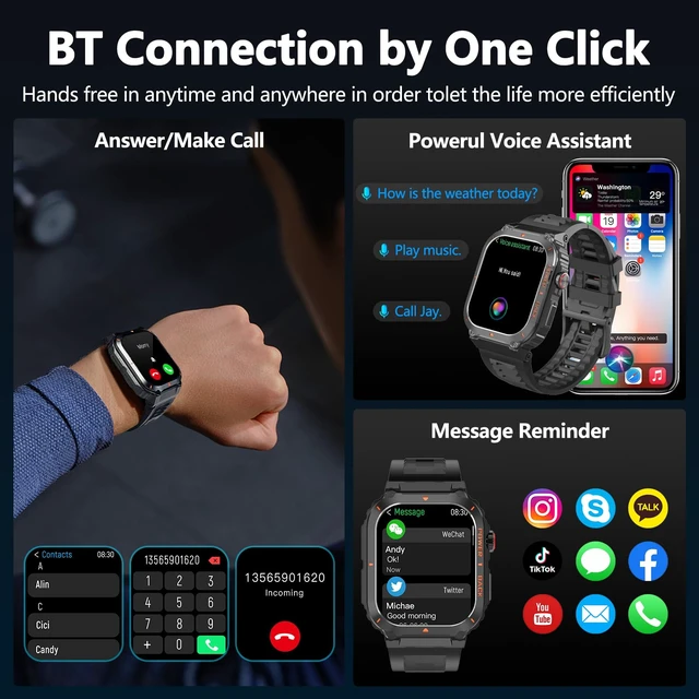 Alt view image 2 of 7 - Smart Watch for Men, Military GPS Smartwatches with Call/Text, Health Monitor(Heart Rate/SpO2/Sleep), Compass/Altitude/Barometer, Outdoor Fitness Tracker for iPhone/Android(with GPS, Black)