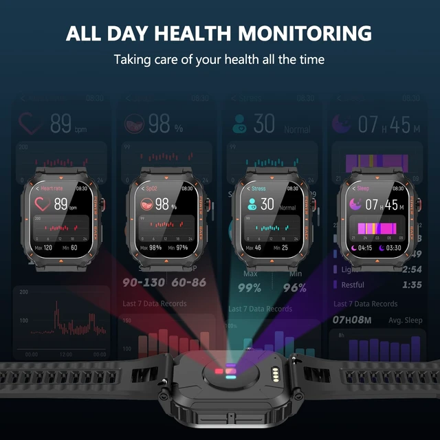 Alt view image 4 of 7 - Smart Watch for Men, Military GPS Smartwatches with Call/Text, Health Monitor(Heart Rate/SpO2/Sleep), Compass/Altitude/Barometer, Outdoor Fitness Tracker for iPhone/Android(with GPS, Black)