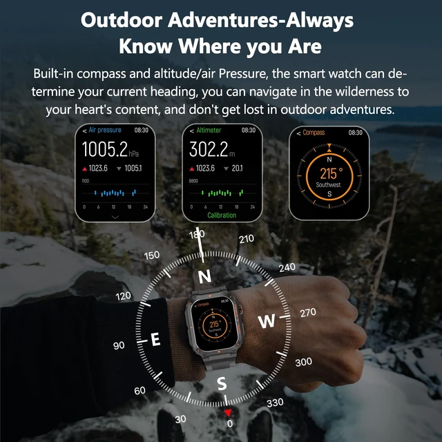 Alt view image 5 of 7 - Smart Watch for Men, Military GPS Smartwatches with Call/Text, Health Monitor(Heart Rate/SpO2/Sleep), Compass/Altitude/Barometer, Outdoor Fitness Tracker for iPhone/Android(with GPS, Black)