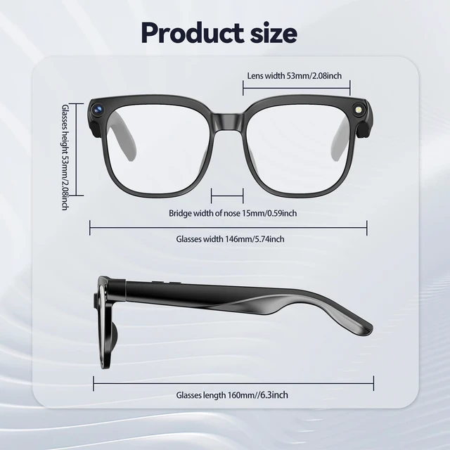 Alt view image 7 of 7 - AI Smart Glasses with Camera for Men and Women,8MP HD Bluetooth Camera Glasses, Replaceable Lenses/Real-Time Translation/Voice Control,Music Playback for Travel/Outdoor/Business (Transparent)