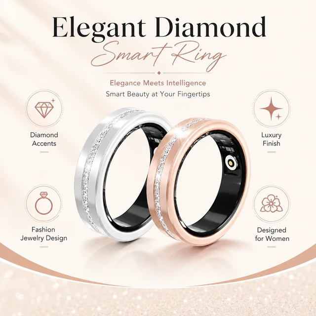 Alt view image 2 of 7 - Smart Ring for Women Health Ring with 24/7 Heart Rate Monitor Sleep Tracker Multi-Sport Modes Waterproof Remote Camera Period Tracking Fitness Tracker Diamond-Accented Fashion iOS Android Phones