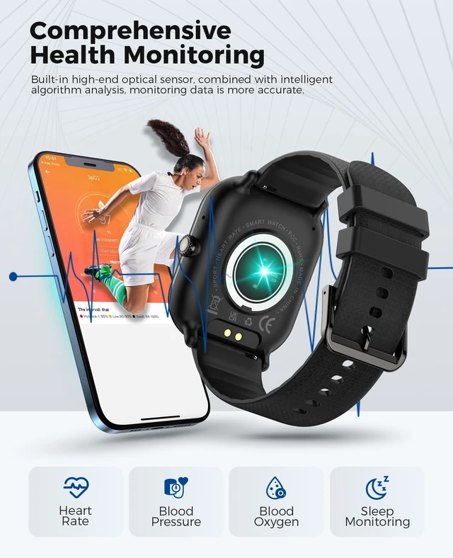 Alt view image 5 of 7 - Smartwatch(Answer/Make Call), AMOLED Smart Watches for Women with 100+ Sport Modes/Blood Pressure/Heart Rate Monitor,IP68 Waterproof Fitness Tracker Compatible with iOS and Android (Black, 1.96)