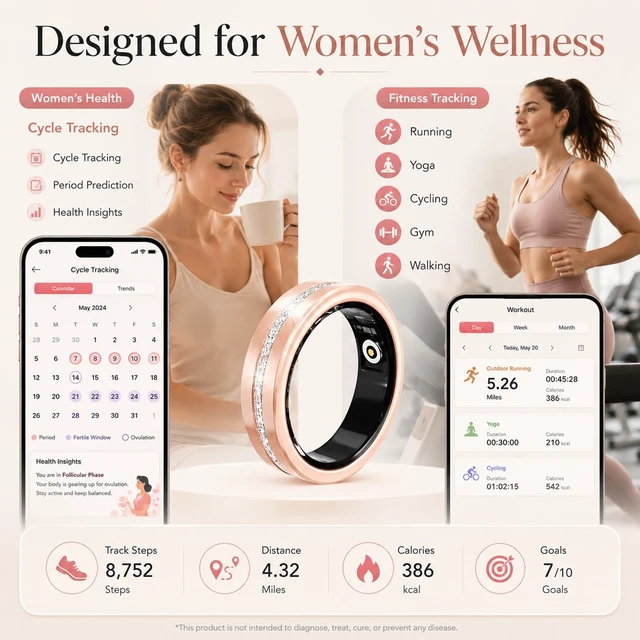 Alt view image 6 of 7 - Smart Ring for Women Health Ring with 24/7 Heart Rate Monitor Sleep Tracker Multi-Sport Modes Waterproof Remote Camera Period Tracking Fitness Tracker Diamond-Accented Fashion iOS Android Phones