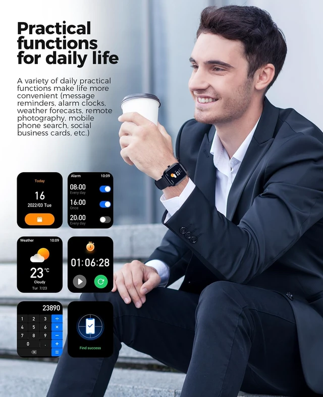 Alt view image 7 of 7 - Smartwatch(Answer/Make Call), AMOLED Smart Watches for Women with 100+ Sport Modes/Blood Pressure/Heart Rate Monitor,IP68 Waterproof Fitness Tracker Compatible with iOS and Android (Black, 1.96)