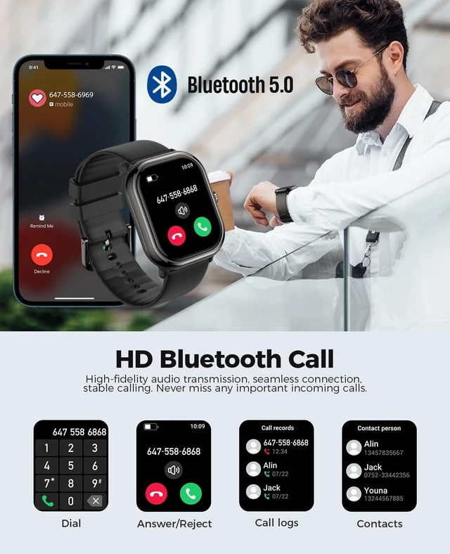 Alt view image 6 of 7 - Smartwatch(Answer/Make Call), AMOLED Smart Watches for Women with 100+ Sport Modes/Blood Pressure/Heart Rate Monitor,IP68 Waterproof Fitness Tracker Compatible with iOS and Android (Black, 1.96)