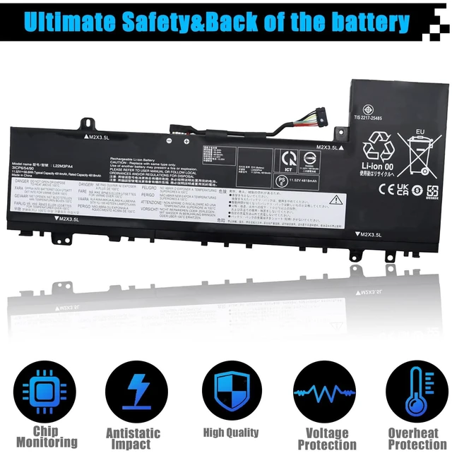 Alt view image 4 of 7 - L22M3PA4 Laptop Battery Replacement for Lenovo IdeaPad Slim 5 16ABR8 16IAH8 16IRL8 Series L22L3PA4 L22C3PA4 L22B3PA4 56.6Wh 4914mAh 11.52V