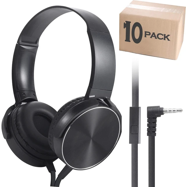 Main image of Bulk Headphones with Microphone 10 Pack for Classroom KidsWholesale Heavy Duty Wire Headsets with Mic Class Set for School Students Teen Children (10 Black)