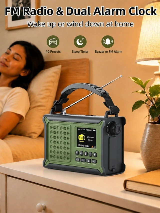 Alt view image 7 of 7 - S.A.M.E. NOAA Emergency Weather Radio with FM and 12000mAh Battery S.A.M.E. County Alerts, 80+ Event Codes, 2.4" Color Menu, Solar & Crank Backup, Dual Alarms, Reading Lamp, Flashlight & SOS