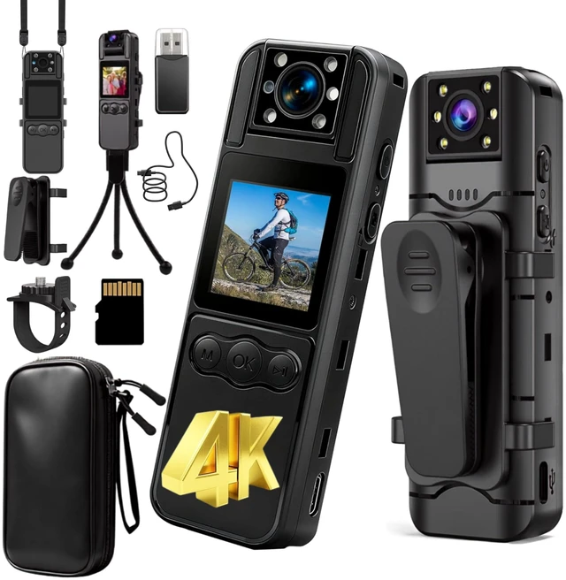 Main image of Body Camera with WiFi and App, 4K Mini Body Cam with 128GB Storage, Night Vision, 180° Rotating Lens, 6-Hour Battery, Wearable Camera with Audio for Personal Security & Outdoor Use