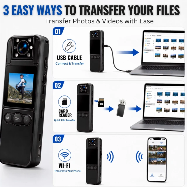 Alt view image 3 of 7 - Body Camera with WiFi and App, 4K Mini Body Cam with 128GB Storage, Night Vision, 180° Rotating Lens, 6-Hour Battery, Wearable Camera with Audio for Personal Security & Outdoor Use