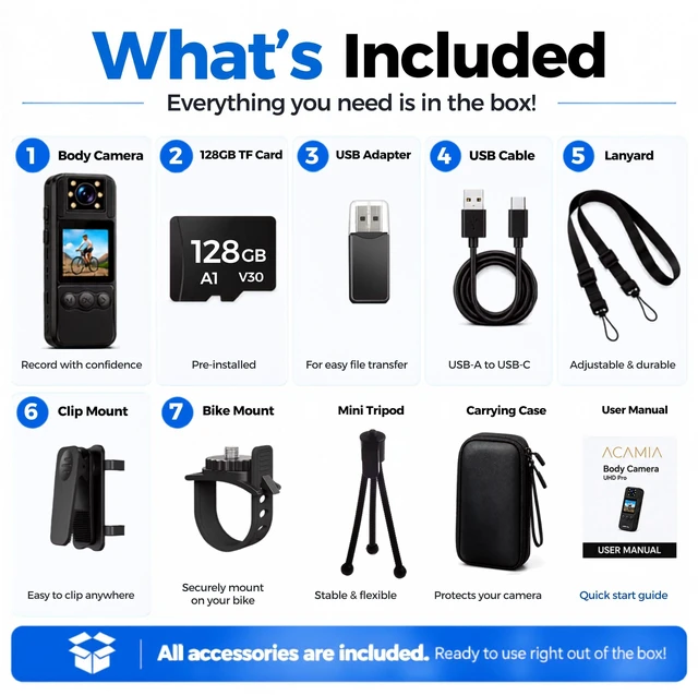 Alt view image 7 of 7 - Body Camera with WiFi and App, 4K Mini Body Cam with 128GB Storage, Night Vision, 180° Rotating Lens, 6-Hour Battery, Wearable Camera with Audio for Personal Security & Outdoor Use