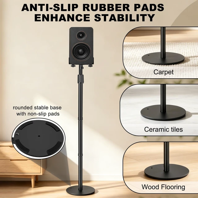 Alt view image 6 of 7 - Universal Speaker Stands Pair 45.3" - 55.1" Height Adjustable Black Bookshelf Speaker Stands for Satellite & Studio Up to 22LBS Cable Concealing, Loaded Plate Extends to 9.1"