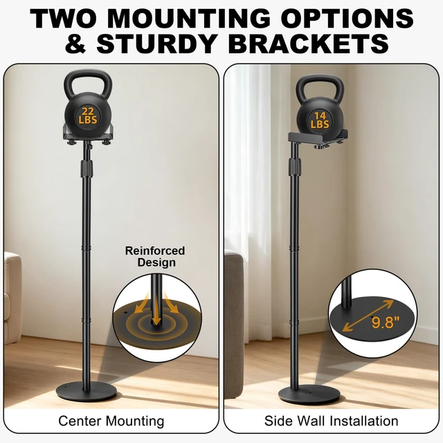 Alt view image 4 of 7 - Universal Speaker Stands Pair 45.3" - 55.1" Height Adjustable Black Bookshelf Speaker Stands for Satellite & Studio Up to 22LBS Cable Concealing, Loaded Plate Extends to 9.1"