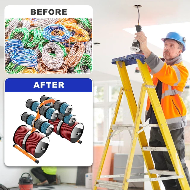 Alt view image 5 of 7 - Portable Wire Spool Rack, Cable Dispenser with 6 Adjustable Rods Heavy-Duty Spool Rack Holder for Efficient Storage & Dispensing, 8" Max Capacity, Orange