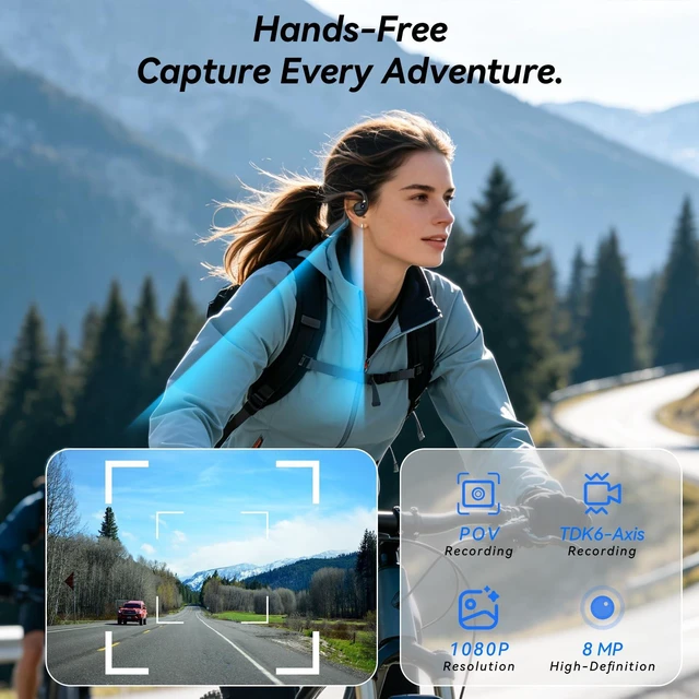 Alt view image 2 of 7 - e12 smart Bone Conduction Headphones with Camera,8MPBlack-1 AI Translation, HD Clear Calls, 8GB Storage, Long Battery, EIS, IP65. Smart Headphones with Camera for Travel & Sport