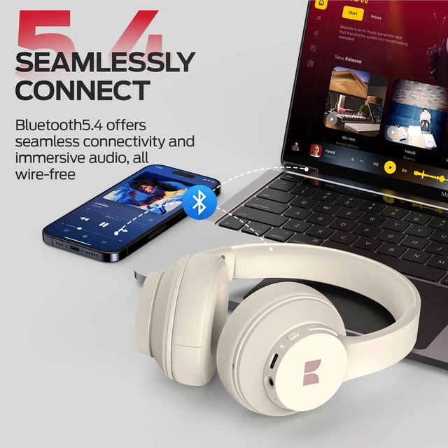 Alt view image 7 of 7 - Mission 100 Bluetooth Headphones, On Ear Headphones with Bluetooth 5.4, Crystal Clear Call, 40H Playtime,Immersive Bass, Comfortable Fit Wireless Headset for Travel Work Home (Beige)