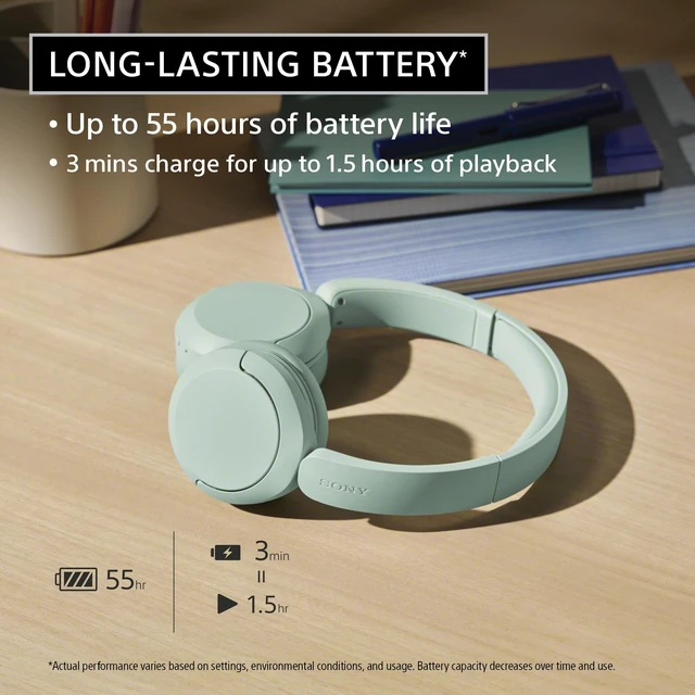 Alt view image 2 of 7 - WH-CH530 Wireless On-Ear Bluetooth Headphones with Microphone, Mint Comfortable Lightweight Design, Up to 55 Hrs Battery with Quick Charging, Multipoint Connection, Clear Calls, Swivel design