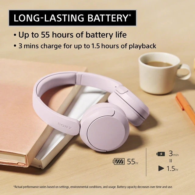 Alt view image 2 of 7 - WH-CH530 Wireless On-Ear Bluetooth Headphones with Microphone, Pink Comfortable Lightweight Design, Up to 55 Hrs Battery with Quick Charging, Multipoint Connection, Clear Calls, Swivel design