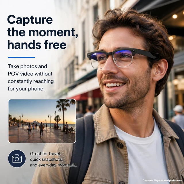 Alt view image 3 of 7 - Smart Camera Glasses, 8MP POV Video and Bluetooth Audio,Bluelight 8MP POV recording with blue light lenses, WiFi transfer and open-ear audio for work, commuting and everyday moments
