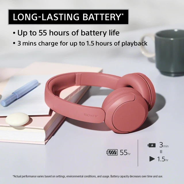 Alt view image 2 of 7 - WH-CH530 Wireless On-Ear Bluetooth Headphones with Microphone, Coral Comfortable Lightweight Design, Up to 55 Hrs Battery with Quick Charging, Multipoint Connection, Clear Calls, Swivel design