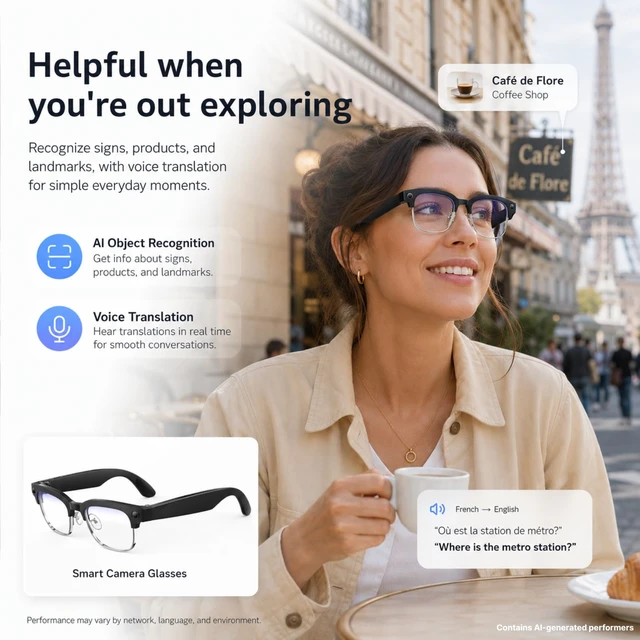 Alt view image 5 of 7 - Smart Camera Glasses, 8MP POV Video and Bluetooth Audio,Bluelight 8MP POV recording with blue light lenses, WiFi transfer and open-ear audio for work, commuting and everyday moments