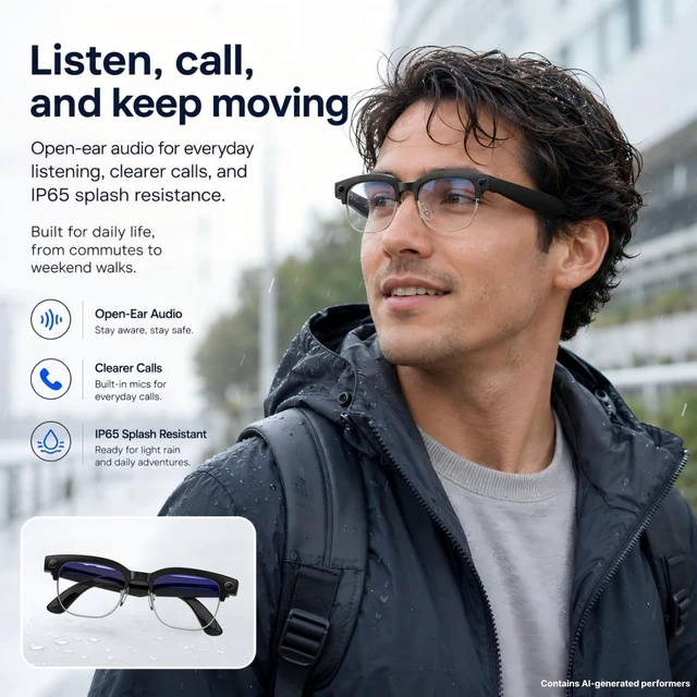 Alt view image 6 of 7 - Smart Camera Glasses, 8MP POV Video and Bluetooth Audio,Bluelight 8MP POV recording with blue light lenses, WiFi transfer and open-ear audio for work, commuting and everyday moments