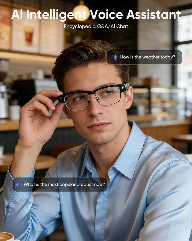Alt view image 6 of 7 - Smart Glasses with Camera and Bluetooth for Men & Women with 160+Languages 4K Glasses and Video Recording Dual Mic with Chat GPT, Voice ControlReal-Time Translation,Meeting,Driver,Travel
