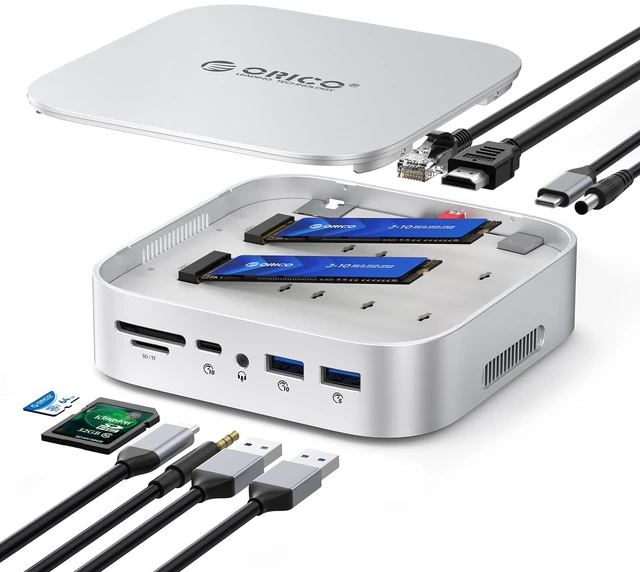 Main image of MiniRaid, Mac mini M4 Dock with Dual-Bay M.2 NVMe/SATA SSD Enclosure for Mac mini M4 Pro, Raid 0/1/PM, USB C HUB with HDMI 4K@60Hz, 10Gbps/5Gbps USB, RJ45, SD/TF, PD 60W for Creator