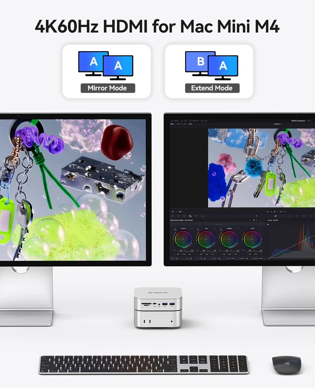 Alt view image 5 of 7 - MiniRaid, Mac mini M4 Dock with Dual-Bay M.2 NVMe/SATA SSD Enclosure for Mac mini M4 Pro, Raid 0/1/PM, USB C HUB with HDMI 4K@60Hz, 10Gbps/5Gbps USB, RJ45, SD/TF, PD 60W for Creator