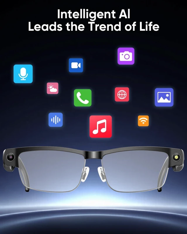 Alt view image 4 of 7 - AI Smart Glasses for Men,160+Language,Real-time Translation,Dual Mic Smart Glasses with Camera and Bluetooth,Unisex,800W Anti-Shake Camera Smart Glasses with Video Recording