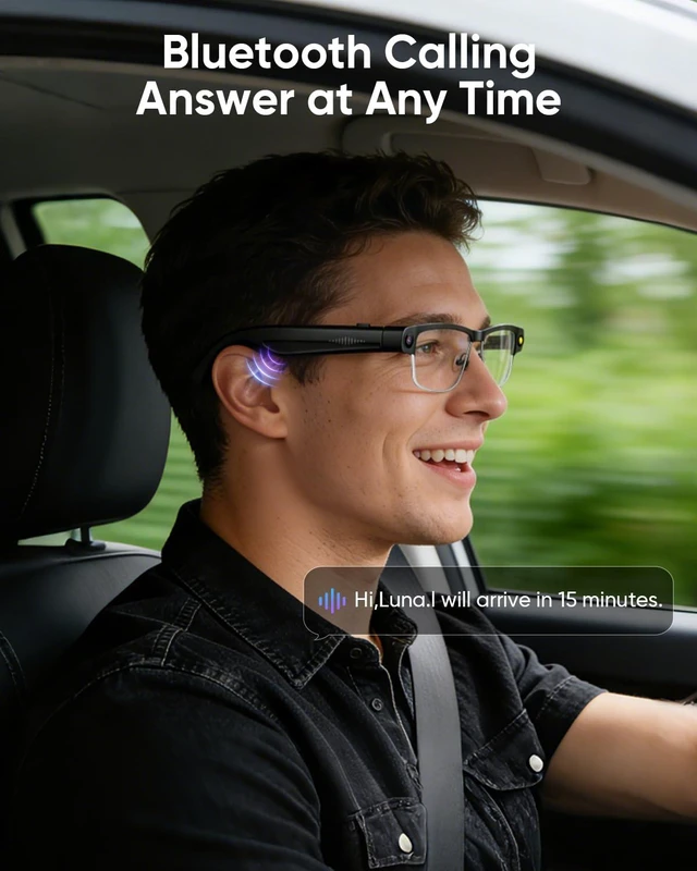 Alt view image 6 of 7 - AI Smart Glasses for Men,160+Language,Real-time Translation,Dual Mic Smart Glasses with Camera and Bluetooth,Unisex,800W Anti-Shake Camera Smart Glasses with Video Recording
