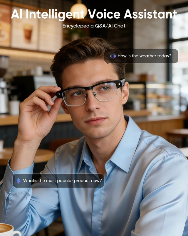 Alt view image 7 of 7 - AI Smart Glasses for Men,160+Language,Real-time Translation,Dual Mic Smart Glasses with Camera and Bluetooth,Unisex,800W Anti-Shake Camera Smart Glasses with Video Recording